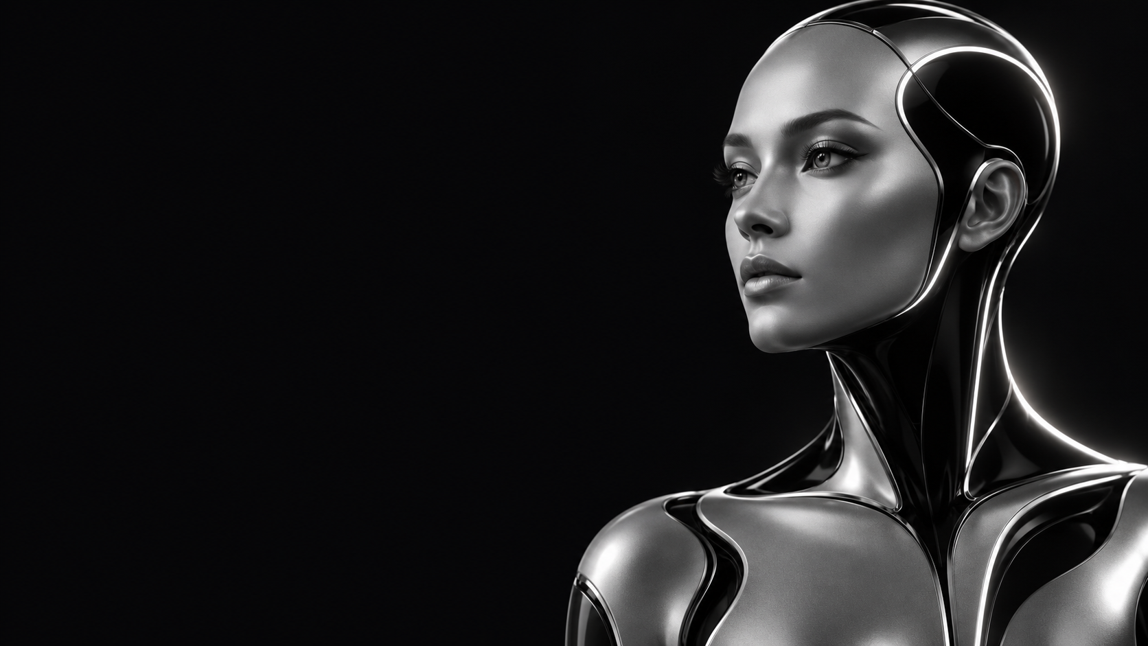 HAURA, a silver android representing connected business intelligence
